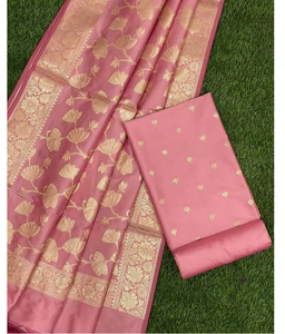 Ensemble de costume semi-Kataan Banarasi tissé à la main pour femme, tenue ethnique indienne, coupe régulière, texture luxueuse, motif traditionnel, idéal pour les fêtes - Product Image 1