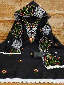 Nouveau matériel de robe Foux Jorjet avec broderie comme broderie de sommeil avec soie pure avec Dupatta - Product Image 2