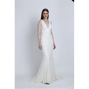 Tay Đính Cườm Thanh Lịch Không Tay V Cổ Gown Lấp Lánh Bridal Wedding Dress Sang Trọng Buổi Tối Ăn Mặc Hoàn Hảo Cho Thảm Đỏ Sự Kiện - Product Image 4