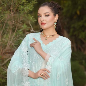 Oferta de Eid: Salwar Kameez Sari de Tres Piezas con Bordado Intenso Indio y Pakistaní, Tela Karandi, Corte Holgado y Largo hasta el Suelo para Mujer - Product Image 2