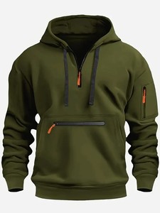 <b>Mens</b> Heavyweight <b>Half</b> <b>Zip</b> Hoodie Regular Fit Cotton Fleece Breathable Outdoor <b>Sweatshirt</b> Side Pockets Soft Warm Interior Ribbed - Product Image 2