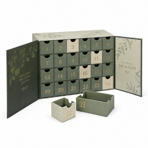 <span class=keywords><strong>Calendario</strong></span> de <span class=keywords><strong>Adviento</strong></span> Elegante Totalmente Personalizado en Verde Mate, Caja de Regalo de Cartón con Doble Apertura para Exhibición de Fragancias, Collares, Velas y Cestas - Product Image 2