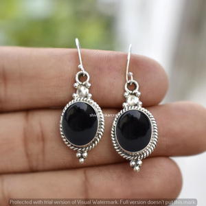 Buy Now Top Selling 925 Sterling Silver Bohemian Style Dangle Hoop <b>Earrings</b> <b>Black</b> <b>Onyx</b> Oval Shape for Women Girls Anniversary - Product Image 2