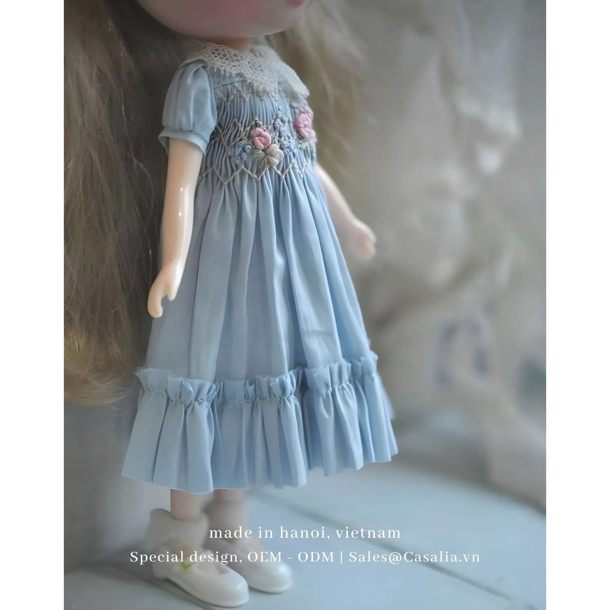 Nettes Puppen bischof Smocked Dress-Kunden spezifisches handgemachtes Stickerei-Smocking-Kleid für Puppe-SM230630D