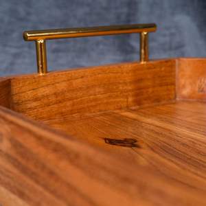Bandeja de Madera Abstracta Hecha a Mano con Asas Doradas Mate, Decoración Natural para Servir, con la Mejor Calidad Disponible al Mejor Precio - Product Image 5