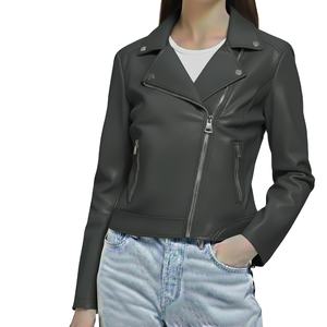 Chaqueta de Invierno de Cuero Premium para Mujer, Cuello Alto, Cierre de Cremallera, Talla Única, Diseño Personalizado, Nuevo Estilo, Cuero Genuino - Product Image 3