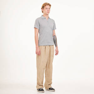 วาฟเฟิลคอวีสีเทาของผู้ชายสำหรับเสื้อยืดโปโลผ้าฝ้าย60% โพลีเอสเตอร์40% กันเปื้อนปักกันยับเฟรนช์เทอร์ฟิตปกติ - Product Image 3