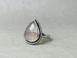 Anillo pulido de plata de ley 925, anillos de cuarzo rosa Natural, forma de lágrima, joyería de piedras preciosas, anillo de plata de dedo hecho a mano - Product Image 2