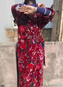 Femmes corail polaire longue coton Kimono Robe motif fleuri doux velours imprimé maison porter utiliser vêtements de nuit vêtements de nuit grande taille - Product Image 4