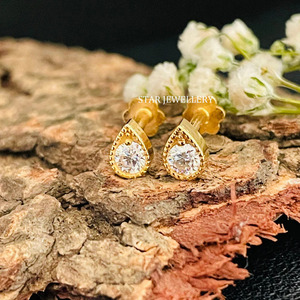 14K Solid <b>Gold</b> Genuine Natural Diamond Mono Stone Pear <b>Stud</b> for Nose and Ear piercing Fine Jewelry. - Product Image 4