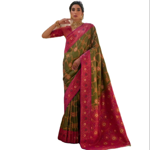 Celebrity Inspiré Magnifique Couleur Tissée À La Main Designer Doux Banarsi Soie Traditionnelle Classique Saree Avec Un Stitch Blouse Pièce - Product Image 1