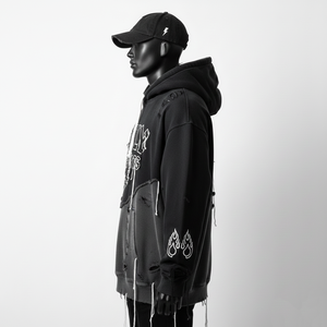 Sweat à capuche premium 320 GSM en molleton de coton lourd, noir et gris, style délavé, logo brodé personnalisé, sweat à capuche basique - Product Image 2