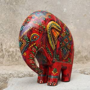 Statue en bois d'éléphant peinte à la main Figurine animale éco-lectique pour la décoration intérieure mariage anniversaire cadeaux de pâques produit fait à la main - Product Image 2