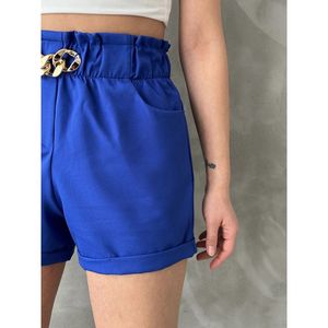 Shorts de Cintura Alta con Cinturón Azul Saks para Mujer de Topshow, con Detalle de Anillo y Bolsillos, Ropa de Moda de Verano al por Mayor - Product Image 3