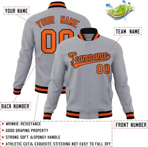Chaqueta Varsity de Invierno Personalizada para Hombre, Gris Naranja, Bordado con Nombre y Número Personalizados, Cierre de un Solo Botón, 100% Poliéster - Product Image 2