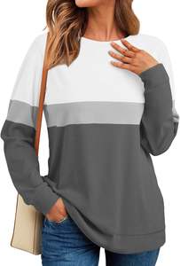 <b>Grey</b> Crewneck Fall Streetwear <b>Sweatshirts</b> for Women Trendy Plain Long Sleeve Pullover Tops with Pockets Front Logo 100% Cotton - Product Image 4