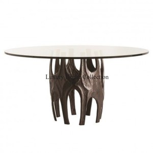 <b>Silver</b> Shiny Mirror Polished Floral Designer Eye Catching Look Stand With Marble Base and Round Top <b>Coffee</b> <b>Table</b> for Decoration - Product Image 4