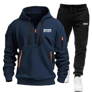 Ensemble de vêtements de sport d'automne et d'hiver avec logo personnalisé pour hommes, jogging à capuche de haute qualité, survêtement à motif solide et écologique - Product Image 6
