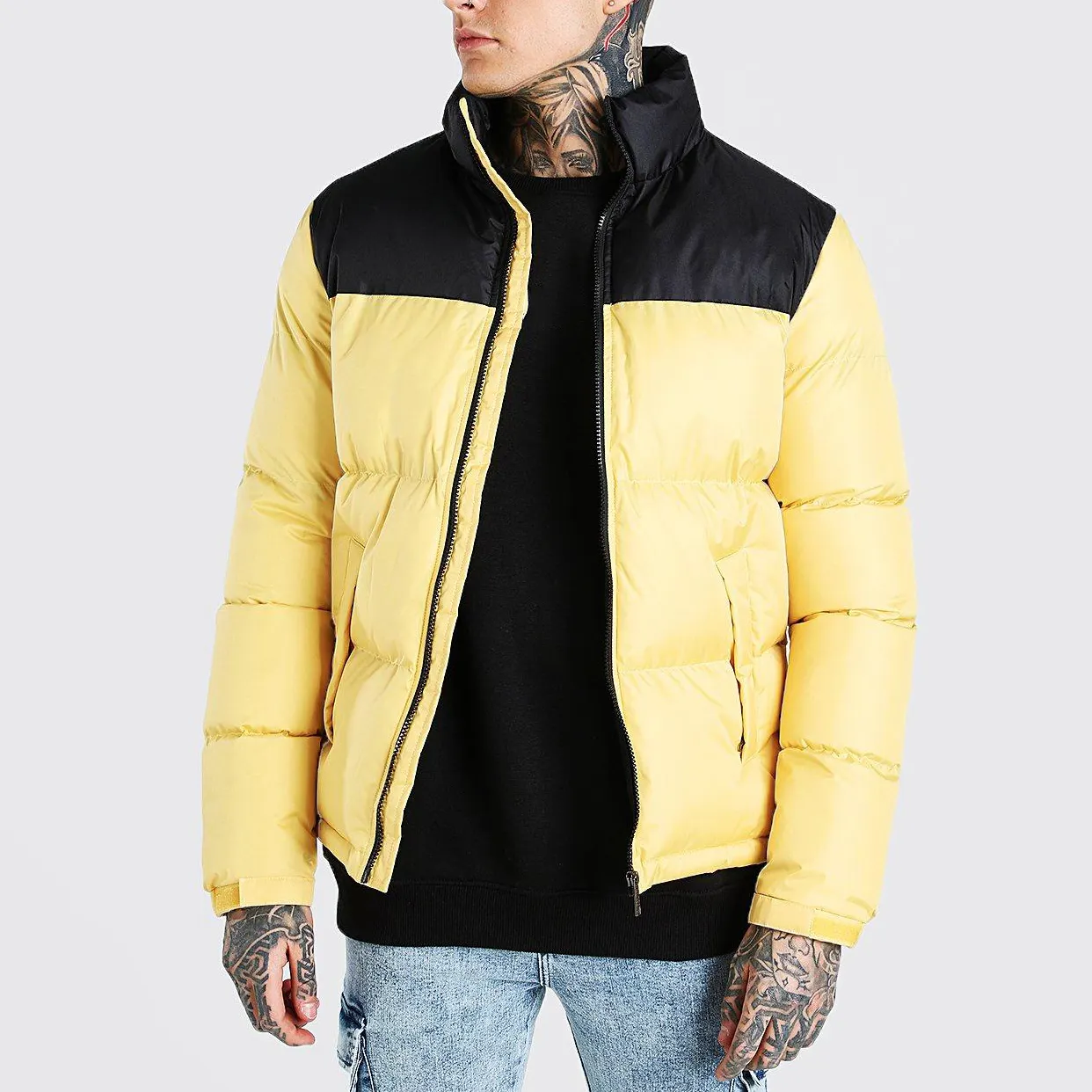 Yellow & Black Custom Puffer Jacket Men Winter Bubble Padded Jackets Man Mens Jackets 2022