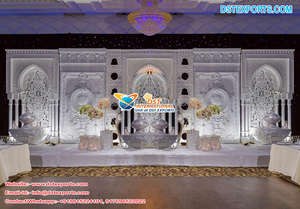 Decoración de Escenario para Boda con Acabado Blanco Elegante, Decoración de Escenario para Recepción de Boda Real, Decoración de Recepción de Boda con Temática del Taj Mahal, Irlanda - Product Image 2