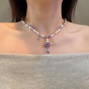 Collier Pendentif Arbre de Noël Plaqué Or avec Perles d'Imitation Violettes Exquises, Nouveau et Tendance, Style Japonais et Coréen, pour <span class=keywords><strong>Femme</strong></span> - Product Image 2