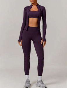 Wholesale Womens Seamless Zipper Jacket <b>Top</b> and Pants Set High Elasticity Yoga Running Sportswear Comfortable Gym Outfit - Product Image 5