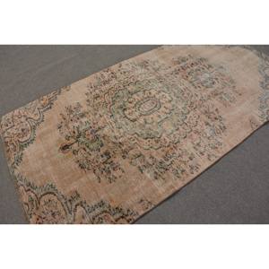 พรมตุรกีวินเทจ4.2x8ฟุตสีเบจสีเขียวทำด้วยมือสไตล์โบฮีเมียนผ้าขนสัตว์ด้านหลังสำหรับทางเดินข้างเตียงสี่เหลี่ยม - Product Image 2