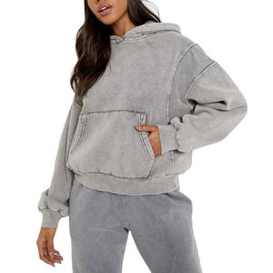 Sudadera con capucha de peso pesado lavado ácido con logotipo personalizado de alta calidad lavado secado rápido Sudadera con capucha desgastada sudaderas con capucha para mujer - Product Image 1