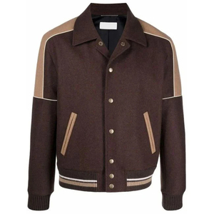 2025Customizable Maroon Wool Canvas Stand Collar Varsity <b>Jacket</b> Waterproof Chenille Embroidered Logo <b>Patchwork</b> Sleeve Winter - Product Image 3