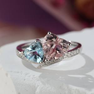 Original rosa y Azul Aguamarina moissanita diamante Toi Et Moi anillo 925 Plata fina promesa anillo boda fiesta regalo para ella - Product Image 4