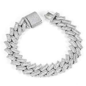 Bracelet à maillons cubains Moissanite VVS 15mm avec diamant rond et taille baguette bijoux Hip Hop pour hommes en argent sterling 925 - Product Image 5