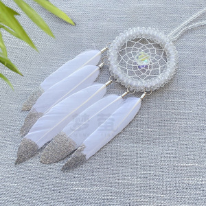 Atrapasueños Art Deco Blanco con Plumas Plateadas Brillantes, Decoración Circular Hecha a Mano para Colgar en la Pared, Regalo con Diseño de Flores de Cerezo - Product Image 2