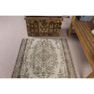 3.6x6.2 ft Turkish Vintage Rug, Accent Rug, <b>Brown</b> Gray Abstract <b>Wool</b> Rug - Product Image 4