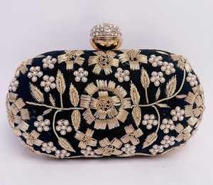 Black Zardozi Handwork Clutch Embroidered Clutch for Wedding - Product Image 1