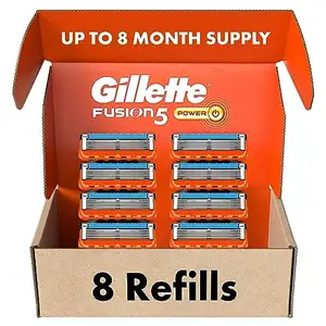 Lâmina de barbear Gillette Fusion5 Power, recargas, 8 contagens, tira lubrificante para um corte mais confortável para homens