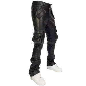 Pantalones de hombre nuevos de piel sintética con corte acampanado y estilo hip hop para motocicleta, de cintura media, informales - Product Image 1