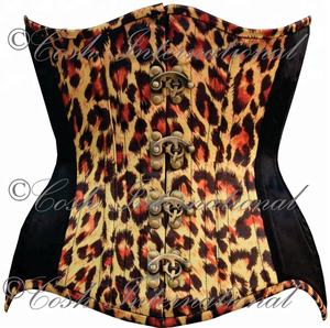 Corsets Underbust Steelboned Waist Training Two Tone Satin Leopard Print & Plain Black Satin Corset Fabricant du Pakistan - Product Image 1