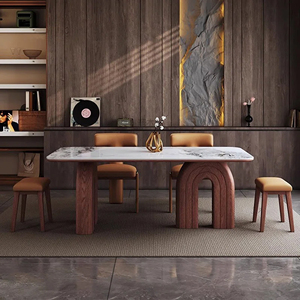 Nuevos Modelos Rectangulares de Madera de Teca Maciza con Mesa Superior de Mármol, Muebles de Comedor para Interiores y Exteriores - Loumi - Product Image 5