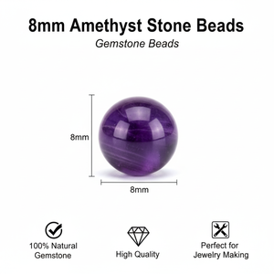 Perles en vrac de 8 mm en améthyste ronde pour la fabrication de bijoux DIY (colliers, bracelets, boucles d'oreilles) - Vente en gros usine Beadsnfashion - Product Image 2