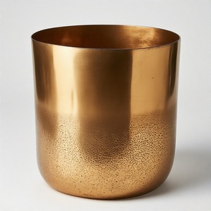 Luxe Golden <b>Bowl</b> <b>Planter</b> in Cast Metal Featuring Full-Body Hammer Impressions and Rounded Form Crafted for Elite Indoor Styling - Product Image 5