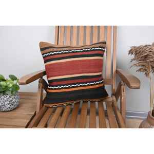 Almohada Kilim de lana marrón de 18x18 pulgadas, lujosa, esponjosa, ecológica, antideslizante, tejida, estampado cuadrado Vintage, pluma lavable extraíble - Product Image 1