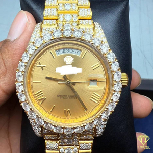 Montre Mécanique Exquise Entièrement Glacée pour Homme avec Cadran Jaune Diamant Moissanite et Mouvement Quartz de Luxe en Acier Inoxydable - Product Image 5