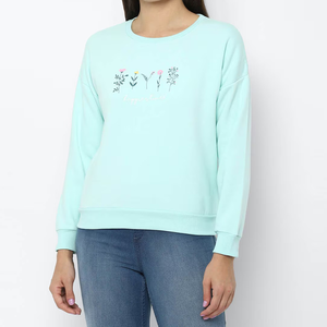 Sudadera de lana de algodón rosa de alta calidad de fabricantes de mujeres Sudadera de cuello redondo bordada personalizada - Product Image 4