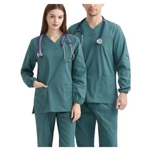 ชุดสครับทางการแพทย์สำหรับผู้หญิงและผู้ชายชุดสครับขัดสั้นผ้าโพลีเอสเตอร์ถักแขนยาวสำหรับพยาบาลและโรงพยาบาล2024 - Product Image 1