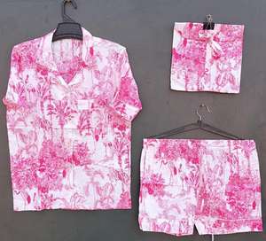 Short de luxe imprimé fleuri et Animal PJ ensemble pour femmes main bloc tissé nuit costume été nuit porter robe Style décontracté - Product Image 1
