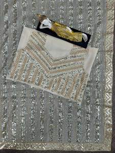 Sari indien exclusif de designer de Bollywood, broderie de sequins, sari ethnique avec blouse pour femmes et filles - Product Image 5