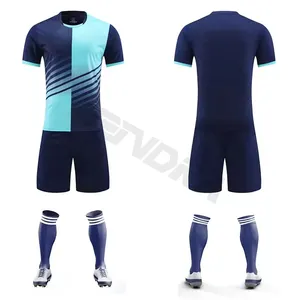 2024足球服批发足球黑色蓝色条纹球衣俱乐部套装男士制服足球服