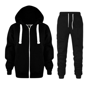 <b>Black</b> <b>Zip</b> <b>Up</b> <b>Hoodie</b> Tracksuit With Jogger Pants For <b>Men</b> Women Winter Casual Sportswear Wholesale OEM Custom Logo - Product Image 1