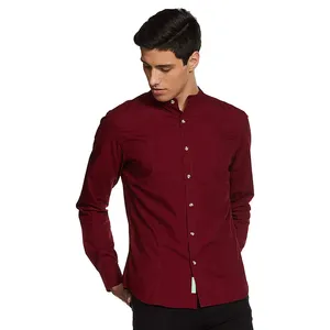 Camisas de algodón para hombre, camisa de manga larga con estilo, color rojo, liso, teñido, barato, último diseño, informal, 2022