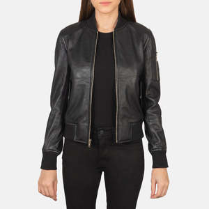Blouson bomber Ava Ma-1 à col montant en cuir noir pour l'automne - Product Image 1